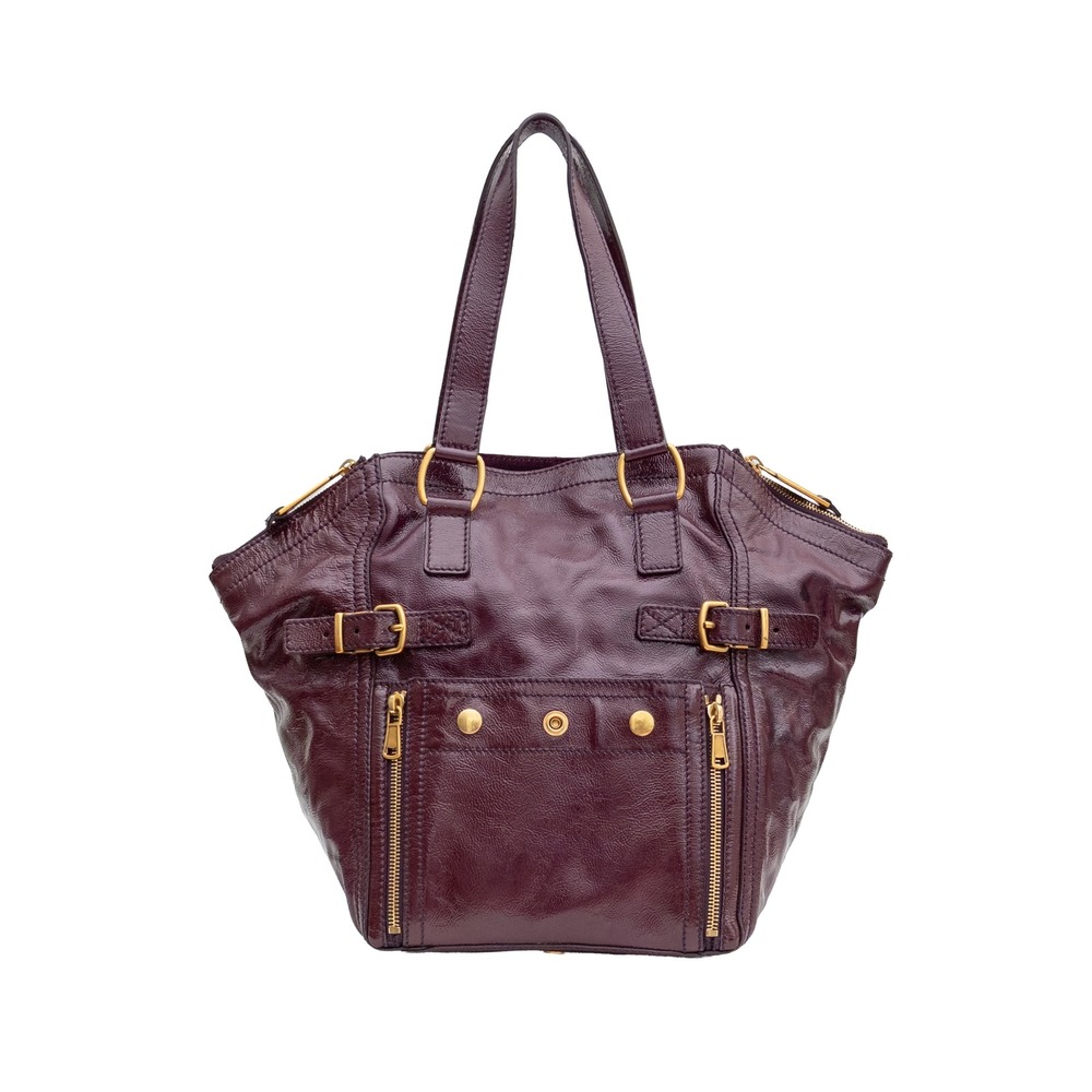 YSL Yves Saint Laurent Small Downtown Bag Burgundy Patent Leather Tote Italy